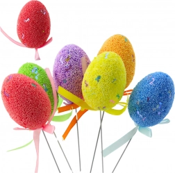 Uova di Pasqua su stecco con fiocchetto, set colorato da 6 pezzi