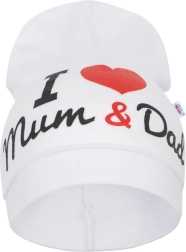 Cappellino per bambini New Baby I Love Mum and Dad bianco 3–9 mesi