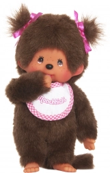 monchhichi bambina con bavaglino rosa 20 cm