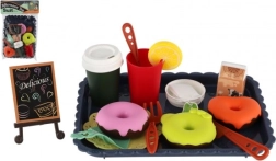 set da tè e cucina per bambini con alimenti su vassoio