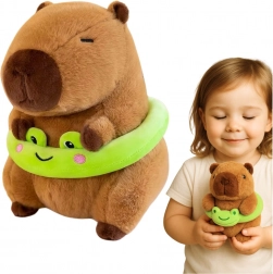 Capibara di peluche con salvagente verde e ranocchia 20 cm