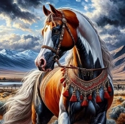 Pittura di diamanti Cavallo con imbracatura indiana 30x40 cm