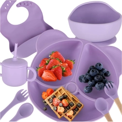 Set pasto in silicone per bambini, 8 pezzi, viola
