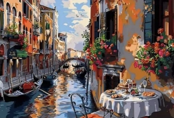 Pittura diamantata colazione nelle strade di venezia 30 × 40 cm