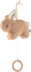 Giocattolo musicale da appendere coniglio con anello in legno