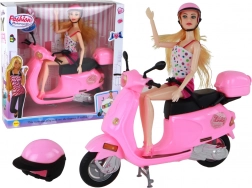 Set bambola su scooter rosa con articolazioni mobili