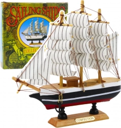 Modello decorativo di veliero a tre alberi bianco e nero 21x21 cm