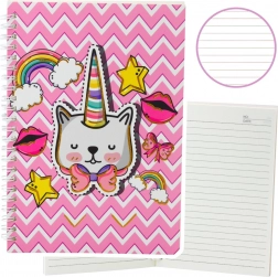 Quaderno a righe gatto-unicorno con fiocco rosa A5, 60 fogli
