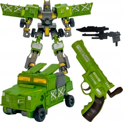 Woopie robot da combattimento verde trasformabile 3in1 con veicolo e lanciadardi in gommapiuma