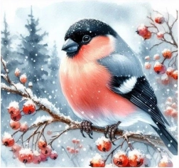 Mosaico di diamanti Uccelli Inverno - Uncinetto Creativo 30x40 cm