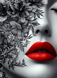 Pittura diamantata donna con labbra rosse 30 × 40 cm