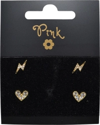 Set di orecchini placcati con cuore e fulmine, 4 pezzi