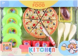 Cibo – pizza in scatola con stoviglie, set in plastica per bambini