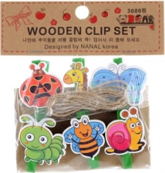 Clip in legno con animaletti, 6 pz