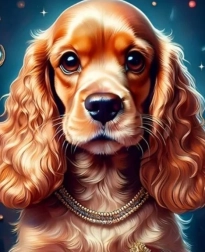 Pittura diamantata cocker spaniel con collare d’oro 30 × 40 cm