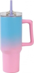 Grande thermos con cannuccia – blu‑rosa
