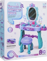 Tavolino da toeletta magico per bambini con dettagli viola e sgabello