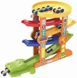 Pista da corsa coccodrillo con macchinine e lanciatore