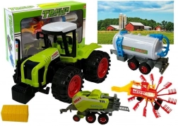 Set di veicoli agricoli con trattore, cisterna, rastrellatore di fieno e pressa