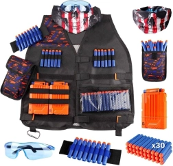 Gilet con accessori per Nerf, 30 dardi, occhiali e maschera