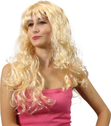 parrucca bionda ondulata con frangia per carnevali e feste