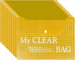 Busta porta documenti trasparente A4 con chiusura a pressione, gialla – 20 pz