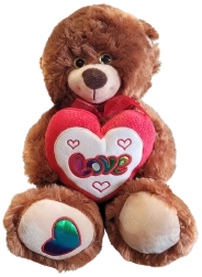 Orsetto di peluche con cuore e fiocco marrone 30 cm