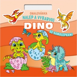 libro da colorare quadrato attacca e colora dino