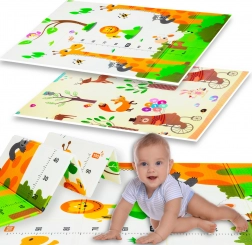 Tappetino pieghevole double-face per bambini in XPE HUMBI 120 × 180 × 0,8 cm – animaletti e giraffe con righello di crescita
