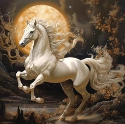 Pittura diamantata cavallo bianco con luna 30 × 40 cm
