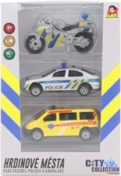City Collection set moto della polizia, auto della polizia e ambulanza con luci e suoni