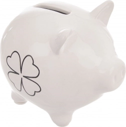 Salvadanio a forma di maialino in ceramica con motivo di trifoglio 10 cm
