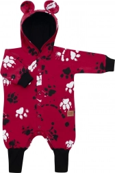 Tutina intera in cotone per neonati con cappuccio e orecchiette New Baby Paw rosa scuro