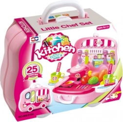 Set da cucina in valigetta a forma di macchinina per piccole cuoche