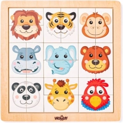 Puzzle in legno Woody con teste di animali esotici, 18 pezzi