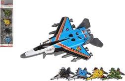 Set di 4 caccia a reazione con corpo in metallo e meccanismo a retrocarica, mix di colori, 10 cm