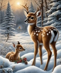 Pittura diamantata cerbiatti nel bosco innevato 30 × 40 cm