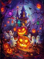 NORIMPEX Dipingi con i numeri Casa infestata con zucche di Halloween 40 × 50 cm