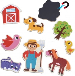 VIGA amici della fattoria magnetici – set di 20 magneti in legno