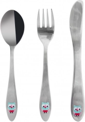 Posate per bambini in acciaio inox con motivo gufo, 3 pz