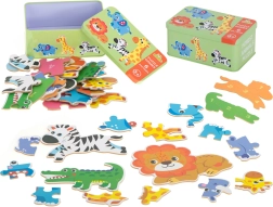 Puzzle per bambini in scatola di latta – animali del safari, 25 pezzi