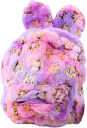 Zaino peluche per bambini con orecchie e stelle dorate viola-rosa