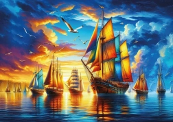 Puzzle Porto colorato di barche a vela 500 pezzi