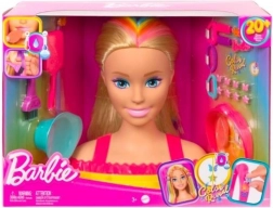 Testa per acconciature Barbie capelli biondi neon arcobaleno