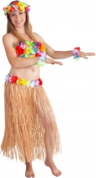 Gonna hawaiana per adulti 72 cm naturale con bordo floreale