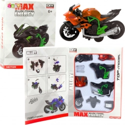 Motocicletta in metallo da assemblare 1:14 verde‑arancione DIY