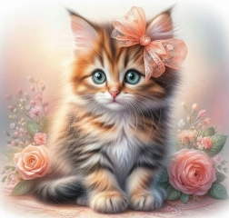 Norimpex pittura diamantata Gattino con fiocco e rose 30x40 cm