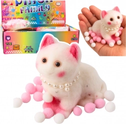 Gattina antistress da schiacciare con perle e pon pon 8 cm – bianca