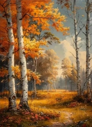 Pittura diamantata Autunno tra le betulle 30 × 40 cm