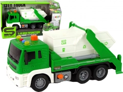 camion dei rifiuti verde in plastica 1:16 con meccanismo a frizione e luci